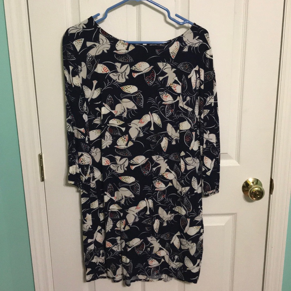Floral and bird pattern swing dress